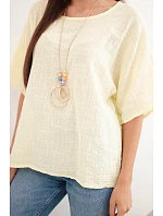Dámska bavlnená blúzka oversize s krátkymi rukávmi žltá Dámska bavlnená blúzka oversize s krátkymi rukávmi žltá