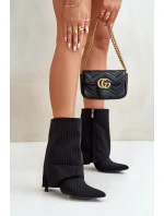 Botki Damskie W Paski Na Szpilce Z Wywiniętą Cholewką I Noskami W Szpic Czarne Naritua