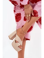 Klapki Damskie Na Platformie I Słupku Beżowe Lenobos