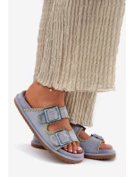 Klapki Damskie Z Klamrami I Ozdobnym Obszyciem Niebieskie Visley