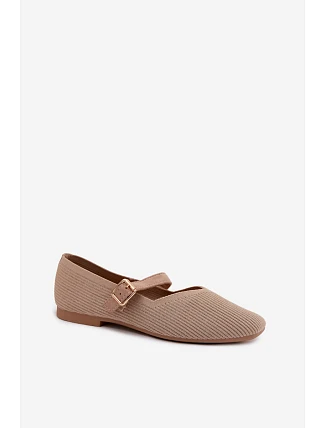 Baletky z pruhovaného materiálu s páskem a sponou tmavě béžové Calvra