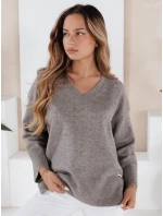 Dámsky sveter s výstrihom do V VERALIA sivý FashionStreet MY2519 Dámsky sveter s výstrihom do V VERALIA sivý FashionStreet MY2519