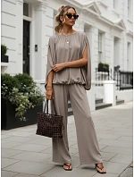 Dámska viskózová súprava so širokými nohavicami, béžová, FashionStreet AY1202 Dámska viskózová súprava so širokými nohavicami, béžová, FashionStreet AY1202
