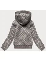 Krátka béžová prešívaná bunda so sťahovacími lemami (7261)