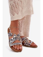 Sandały Damskie Na Płaskim Obcasie Ze Złotymi Ćwiekami Biało-Czarne Zanira