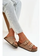 Dámské pantofle se zlatými sponkami a knoflíky Khaki Tervina