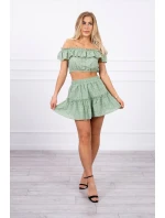 Vyšívaný komplet s pruhovanou blúzkou tmavo mätový