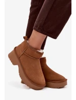 Śniegowce Damskie Z Naturalnego Zamszu Ocieplane Futerkiem Camel Milora