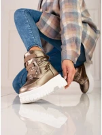 Praktické hnedé snehule na plochom podpätku pre ženy Praktické hnedé snehule na plochom podpätku pre ženy