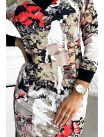 ELVIRA - Dámske šaty s farebným vzorom, výstrihom a dlhými rukávmi 407-1