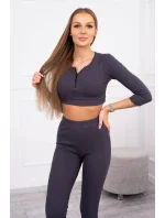 Pruhovaný set krátky top grafitový