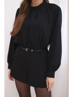 Elegantný dámsky overal s dlhým rukávom a opaskom čierny Elegantný dámsky overal s dlhým rukávom a opaskom čierny