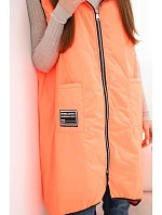 Dámske Plus veľkosť prešívaná vesta s kapucňou so zipsom Orange Neon