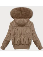 Dámska krátka zimná bunda s rebrovanými lemami S'west beige (B8288-12) Dámska krátka zimná bunda s rebrovanými lemami S'west beige (B8288-12)