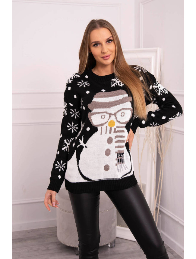 Vianočný sveter so snehuliakom čierny