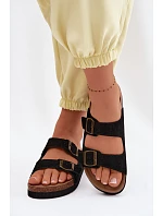 Kožené semišové dámské pantofle s přezkami černé Rosaliae