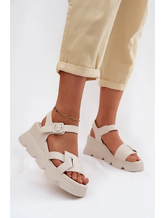 Kožené dámske sandále na platforme Artiker 54C1624 light beige