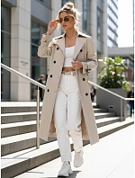 Dámsky dvojradový kabát s kapucňou svetlo béžový FashionStreet TY5655