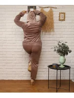 Dámska plus size mikina s kapucňou na gombíky béžová (8216)