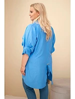 Dámske bavlnené tričko plus size s gombíkmi a golierom z džínsoviny Dámske bavlnené tričko plus size s gombíkmi a golierom z džínsoviny
