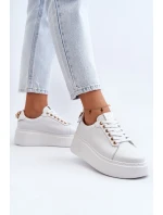 Damskie Skórzane Sneakersy Na Platformie CheBello 4367 Białe