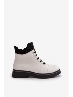 Botki Damskie Ocieplane Z Niską Cholewką Eko Skórzane Białe