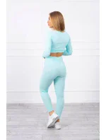Komplet z bluzką top prążkowany miętowy