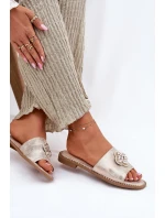 Klapki Damskie Na Płaskim Obcasie Z Ozdobnym Detalem S.Barski KV51-087 Złote