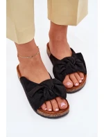 Klapki Damskie Na Korkowej Podeszwie Kokardką Czarne Seressa