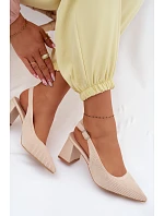 Materiálové sandály na podpatku Béžové Elissea