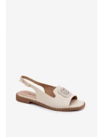 Dámské sandály na nízkém podpatku s ozdobou S.Barski KV61-6016 Krémové