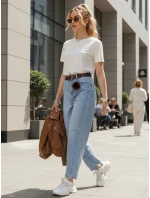 Dámske džínsy balónového strihu s opaskom FashionStreet UY2881 Dámske džínsy balónového strihu s opaskom FashionStreet UY2881