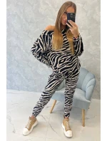 Zebra velúrová súprava čierna + béžová