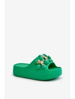 Damskie Klapki Piankowe Z Ozdobami Na Grubej Podeszwie Zielone Bremavia Damskie Klapki Piankowe Z Ozdobami Na Grubej Podeszwie Zielone Bremavia