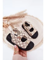 Dziecięce Sandałki Na Rzepy Ze Złotymi Detalami Beżowe Cavina