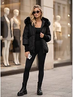 Dámska zimná prešívaná bunda s kožušinou, čierna, FashionStreet TY5995