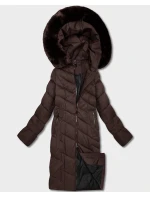 Dámska dlhá bunda s kapucňou v hnedej farbe (7662#-F01)