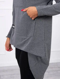 Mikina s kapucňou s dlhým chrbtom v grafitovej farbe