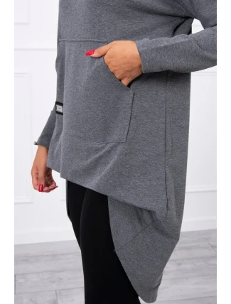 Mikina s kapucňou s dlhým chrbtom v grafitovej farbe