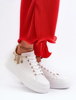 Sneakersy Damskie Na Platformie Z Zawieszkami Białe Tivissa