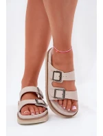 Zamszowe Klapki Damskie Z Klamrami D.Franklin DFSH405001 Beżowe