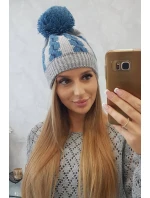Dámska čiapka s brmbolcom Rozalia K323 denim+grey