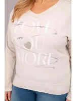 Dámske Plus veľkosť blúzka s potlačou Love You More Beige