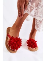 Damskie Klapki Japonki Z Materiałową Ozdobą Czerwone Eviana