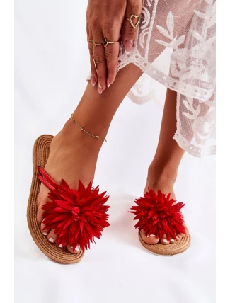 Damskie Klapki Japonki Z Materiałową Ozdobą Czerwone Eviana