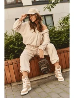 Skórzane Botki Na Koturnie Sznurowane Beżowe Amria