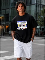 Pánske bavlnené tričko nadrozmernej veľkosti s čiernou potlačou FashionStreet NX1037R