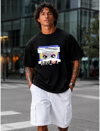 Pánske bavlnené tričko nadrozmernej veľkosti s čiernou potlačou FashionStreet NX1037R