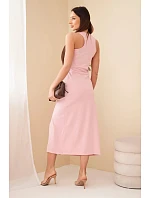 Dámske bavlnené midi šaty bez rukávov s riasením svetlo púdrovo ružové