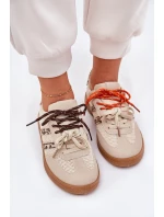 Sneakersy Damskie Z Podwójnym Sznurowaniem Panterka Beżowe Ollabes